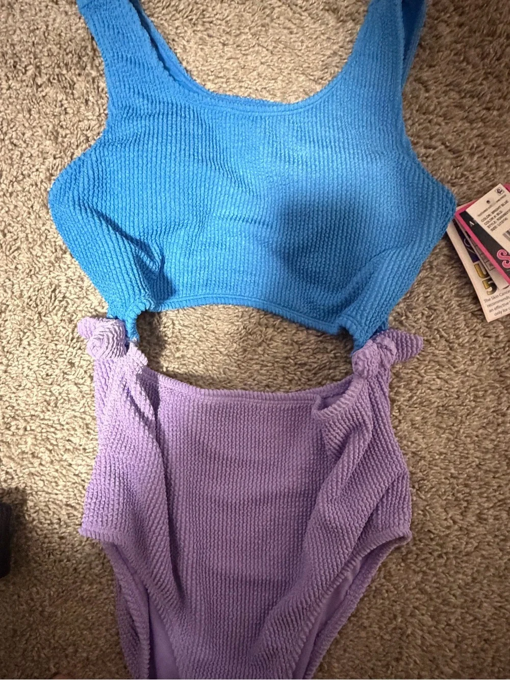 NWT Andy & Evan Girls Textured Cutout Swimsuit Size L 12/14 Blue Purple